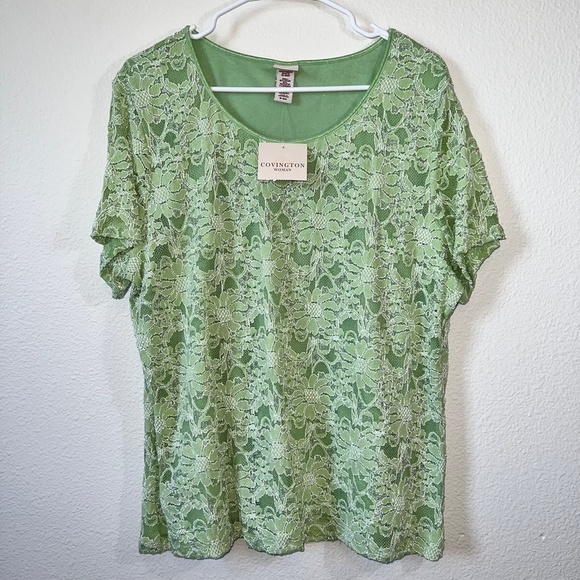 NWT Covington Green Short Sleeve Lace Tee Women's Size 16/18 - Picture 1 of 4